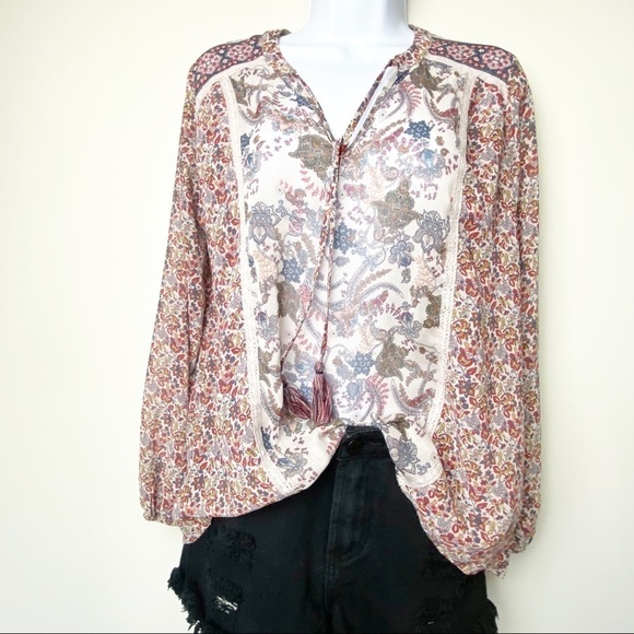 KNOX ROSE Long Sleeve Tassel Top, Boho, Festival, Hippy - Picture 3 of 10